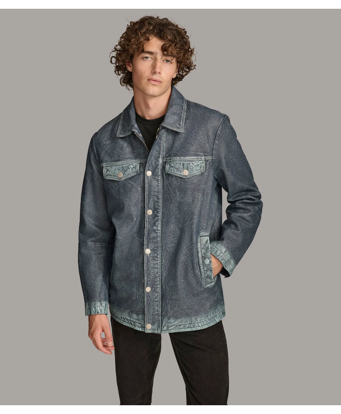 Nolan Leather Denim Shirt Jacket