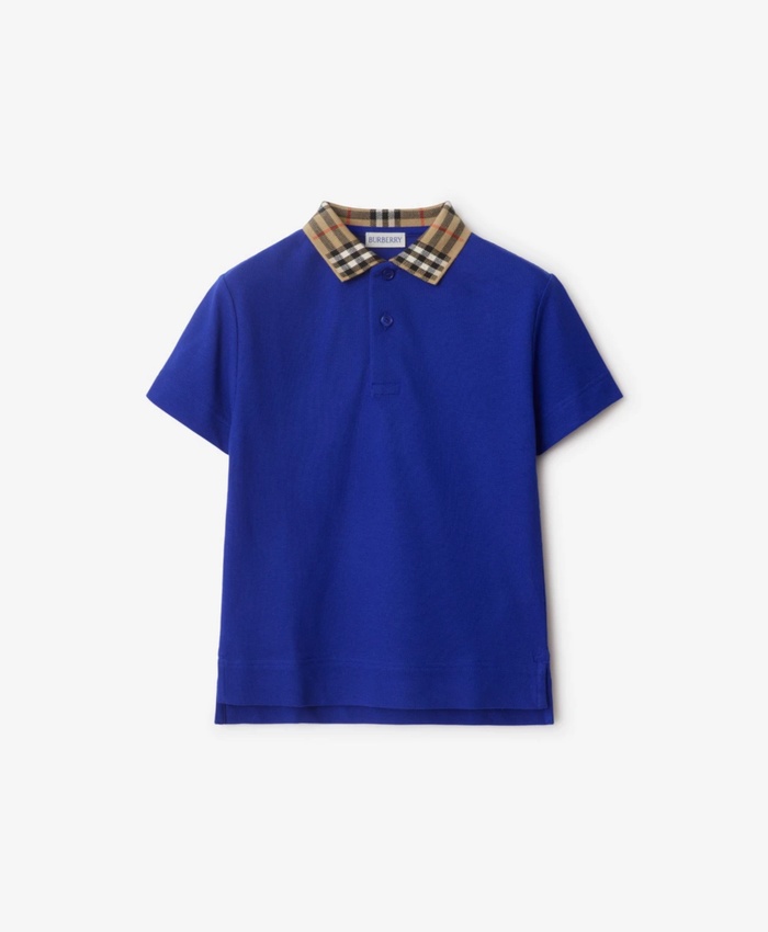 Check Collar Cotton Polo Shirt