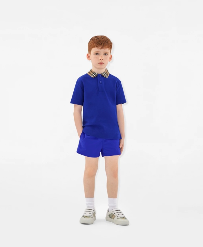 Check Collar Cotton Polo Shirt