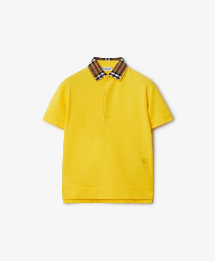 Check Collar Cotton Polo Shirt