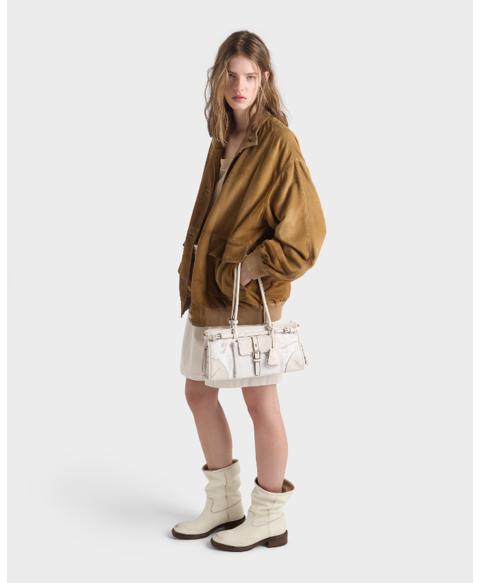 Prada Bonnie Medium Printed Linen And Leather Handbag