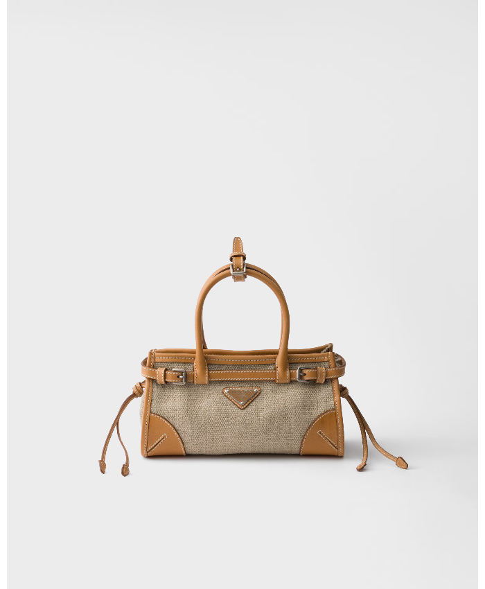Prada Bonnie Small Linen And Leather Handbag