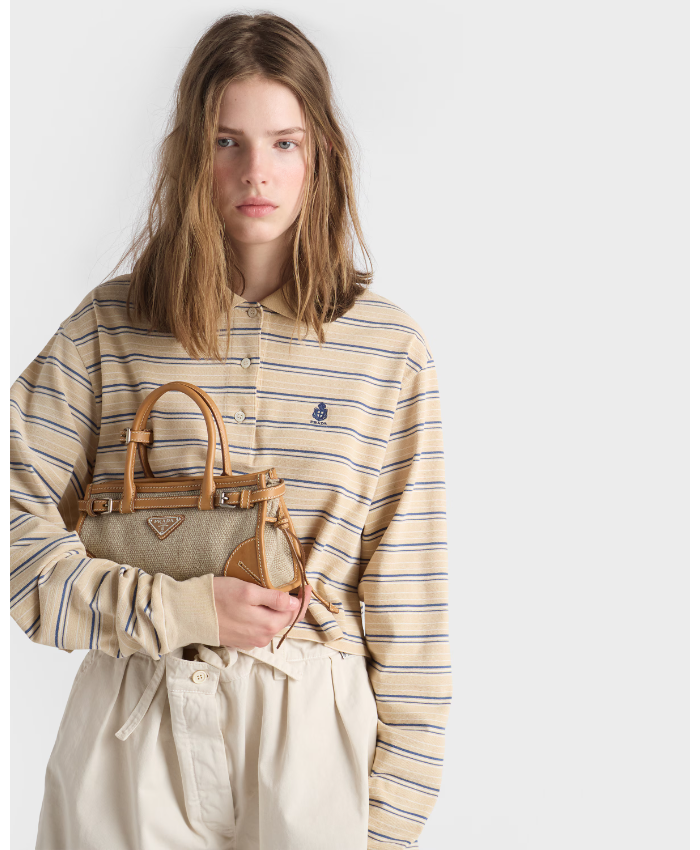 Prada Bonnie Small Linen And Leather Handbag