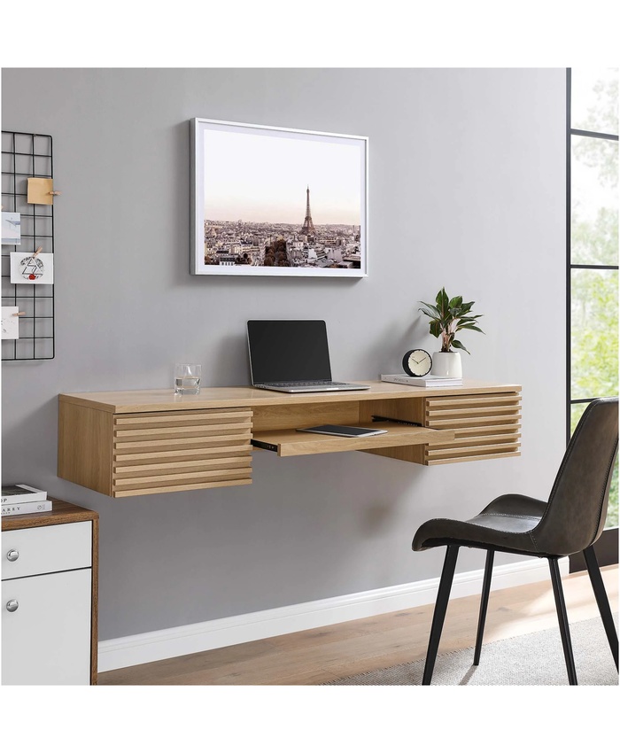 Render Wall Mount Wood Office Desk In Oak