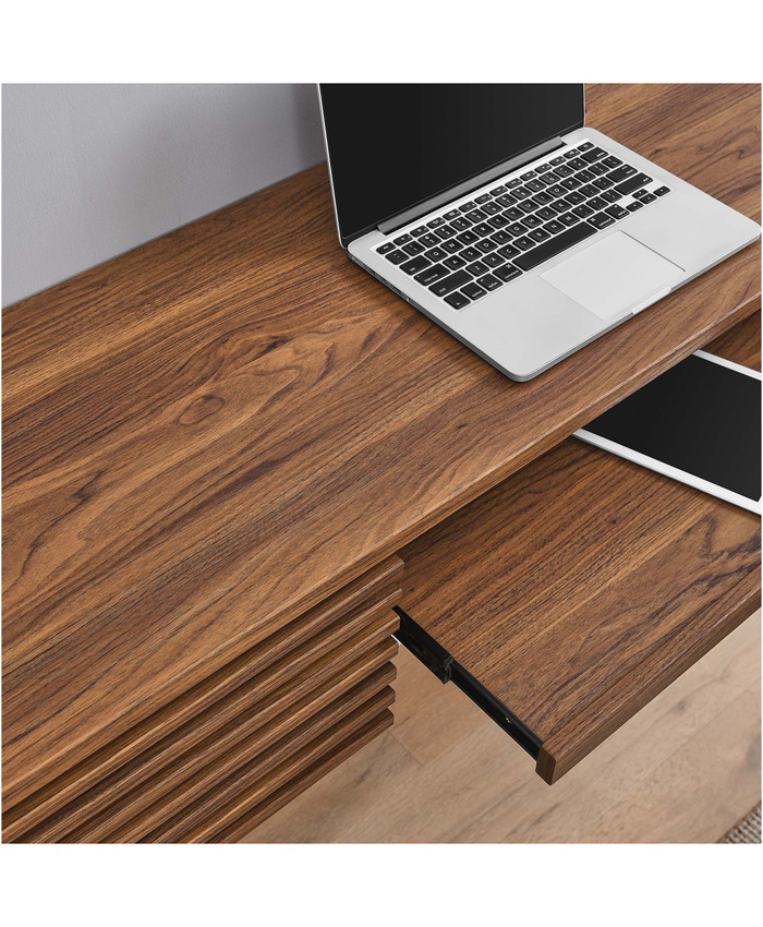 Render Wall Mount Wood Office Desk in Walnut