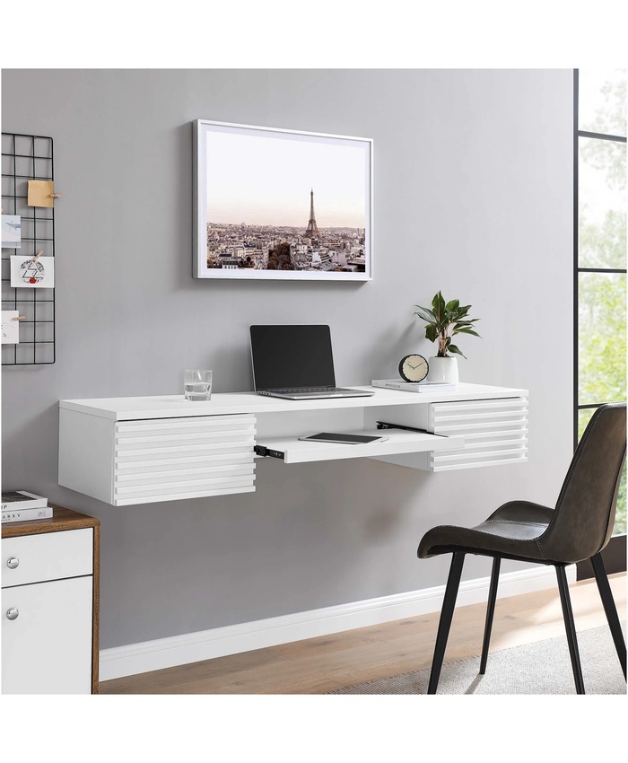 Render Wall Mount Wood Office Desk in White