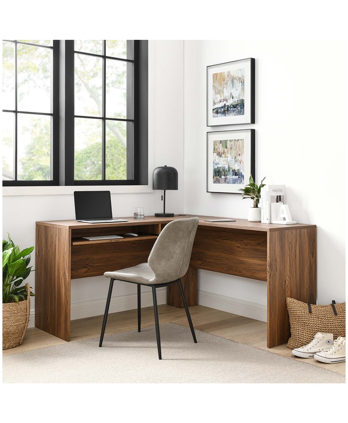 Venture L-Shaped Wood Office Desk In Walnut
