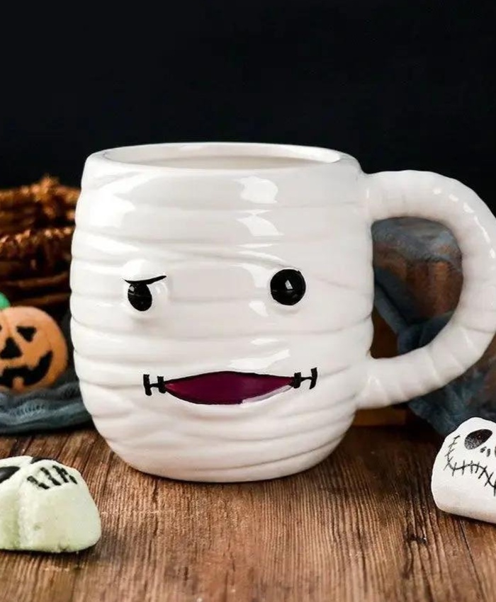 Halloween 3D Skull Ceramic Mug - Large Capacity Hand-Painted Cup
