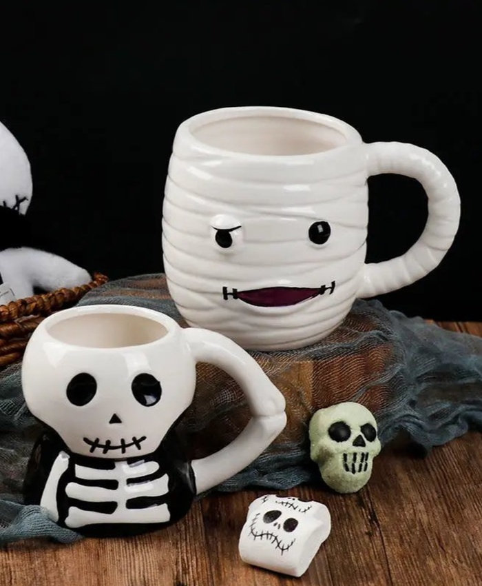 Halloween 3D Skull Ceramic Mug - Large Capacity Hand-Painted Cup