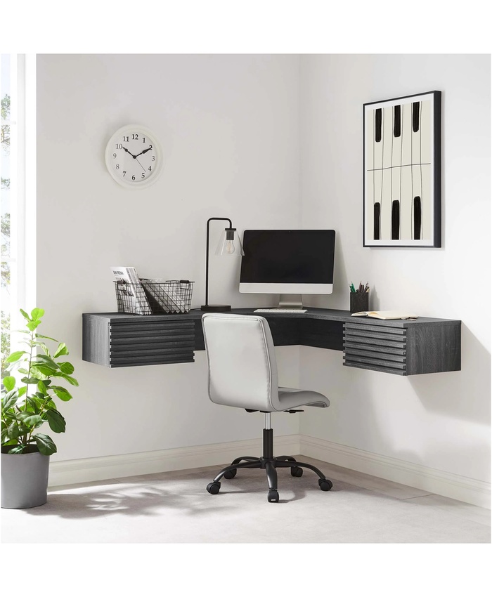 Render Wall Mount Corner Office Desk In Charcoal