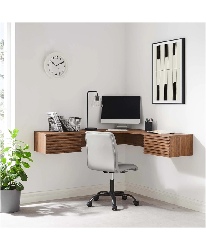 Render Wall Mount Corner Office Desk In Walnut