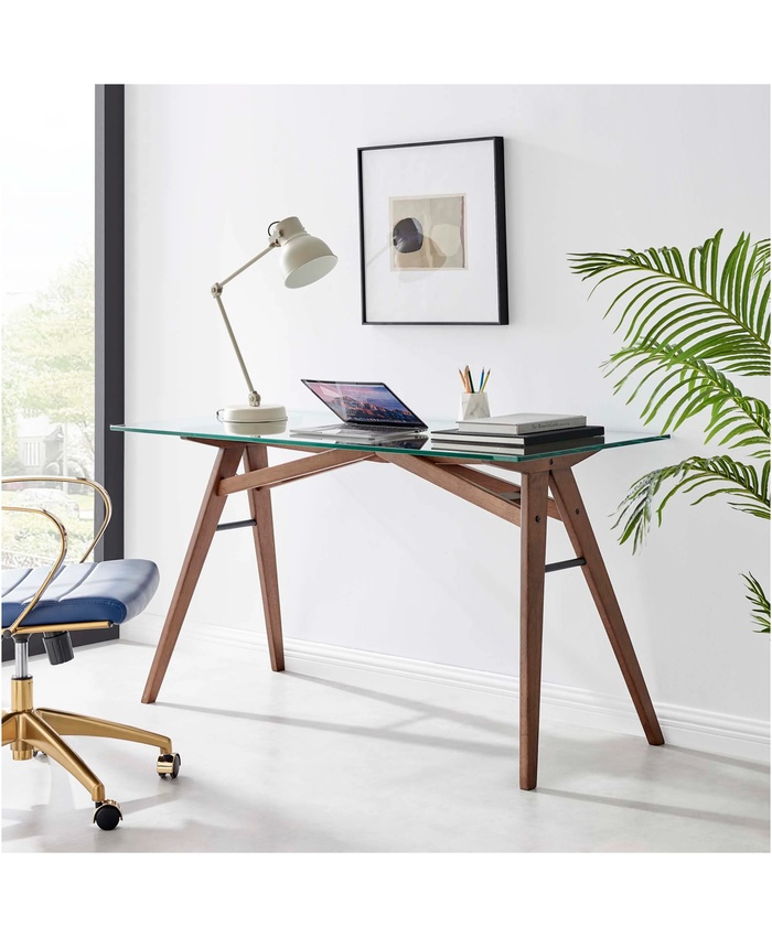 Steadfast Glass Top Office Desk In Walnut
