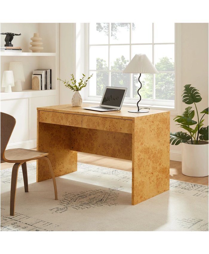 Hudson 2-Drawer Burl Wood Desk 