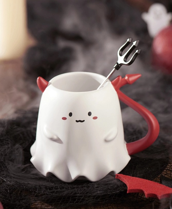 475ml Kawaii Devil 3D Ceramic Mug With Stirring Rod - Fun And Creative Cartoon Coffee Cup