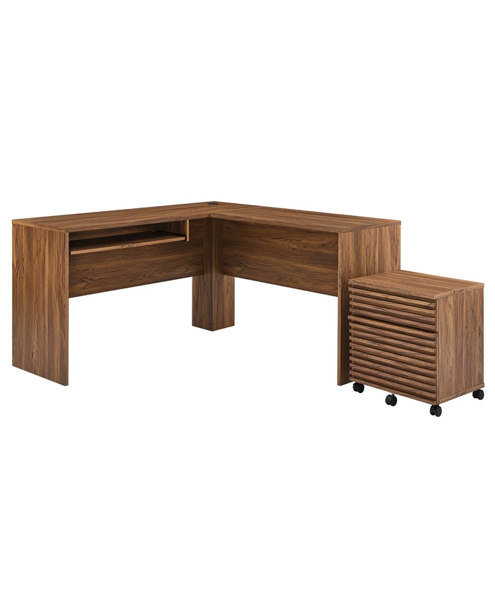 Render Wood Desk And File Cabinet Set In Walnut