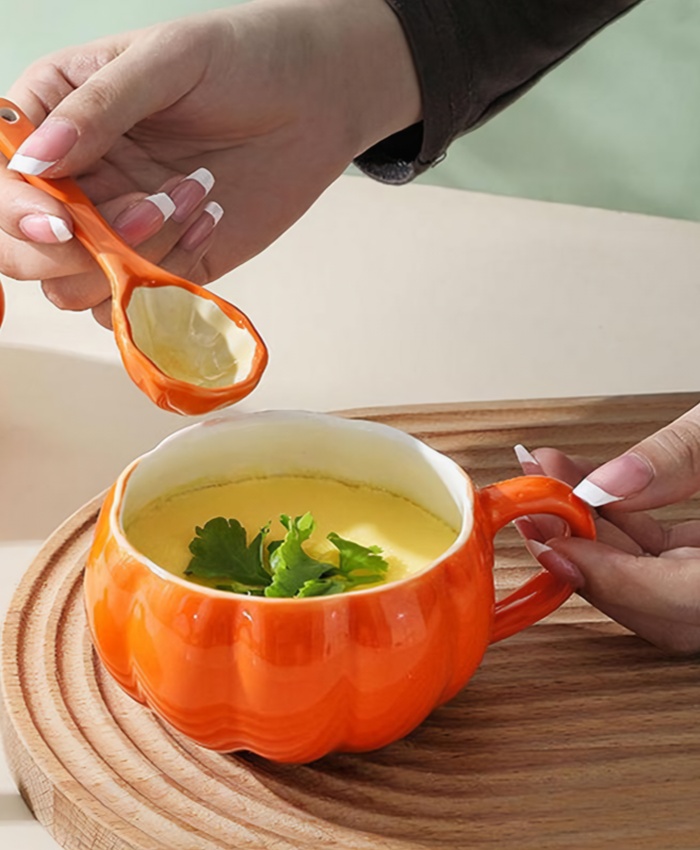 Halloween Pumpkin Shaped Ceramic Mug with Lid and Spoon