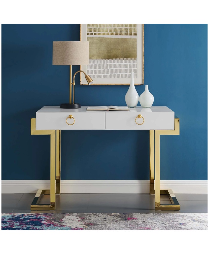 Ring Office Desk in Gold White