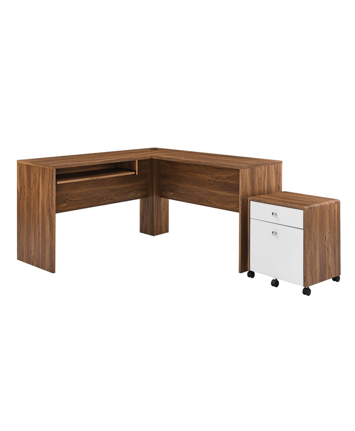 Transmit Wood Desk And File Cabinet Set In Walnut White