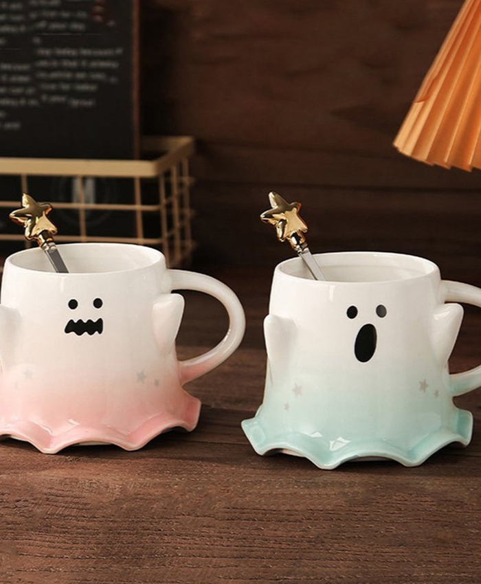 460ML Halloween Ghost Mug with Spoon – Fun Ceramic Cup