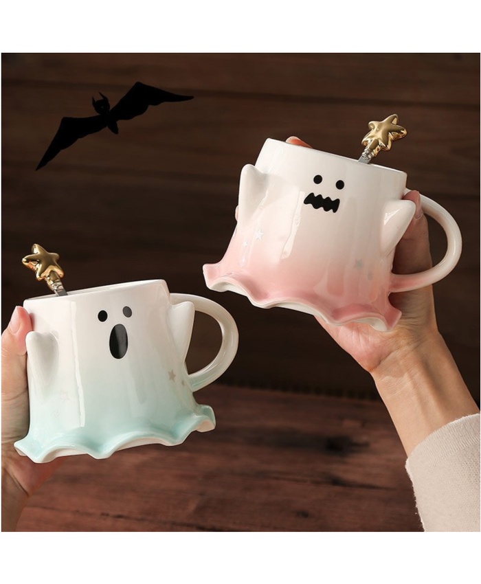 460ML Halloween Ghost Mug With Spoon – Fun Ceramic Cup