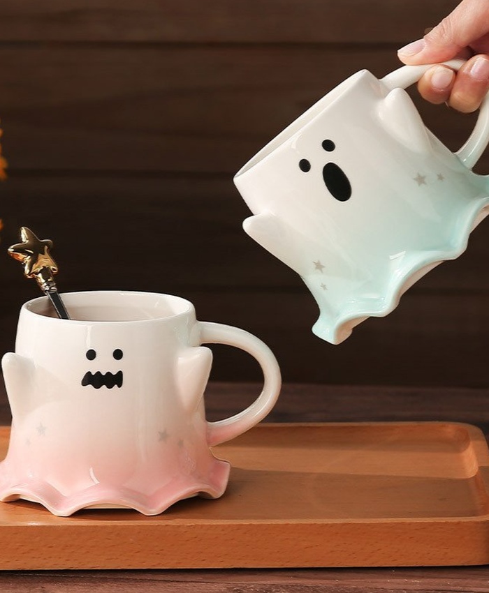 460ML Halloween Ghost Mug with Spoon – Fun Ceramic Cup