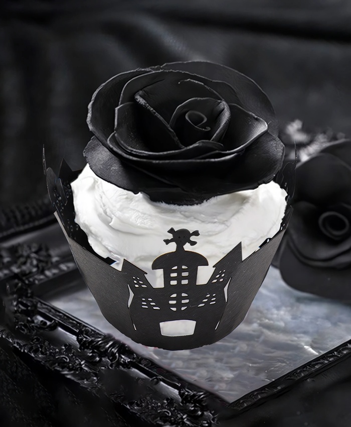 50pcs Halloween Castle Laser Cut Cupcake Wrappers For Party & Event Decor