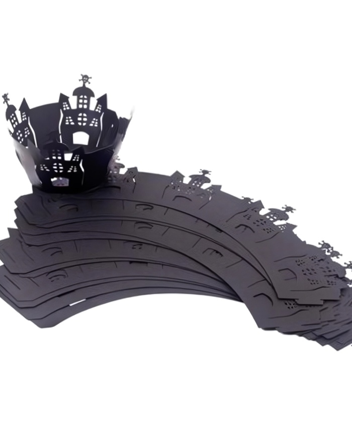 50pcs Halloween Castle Laser Cut Cupcake Wrappers for Party & Event Decor