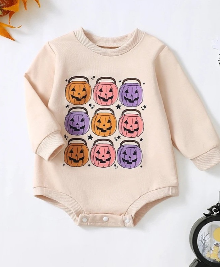Pumpkin Basket Print Long Sleeve Jumpsuit