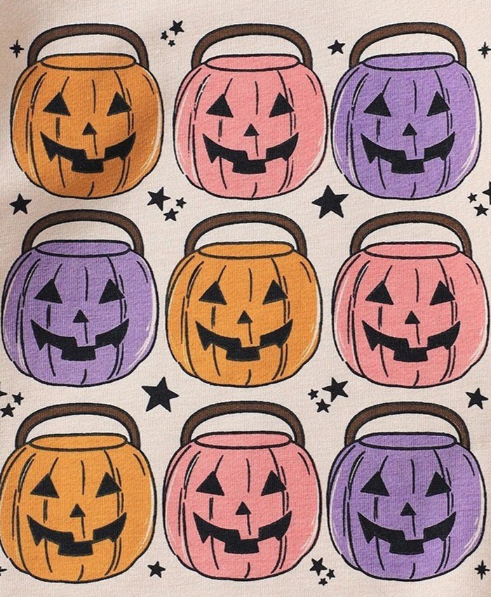 Pumpkin Basket Print Long Sleeve Jumpsuit