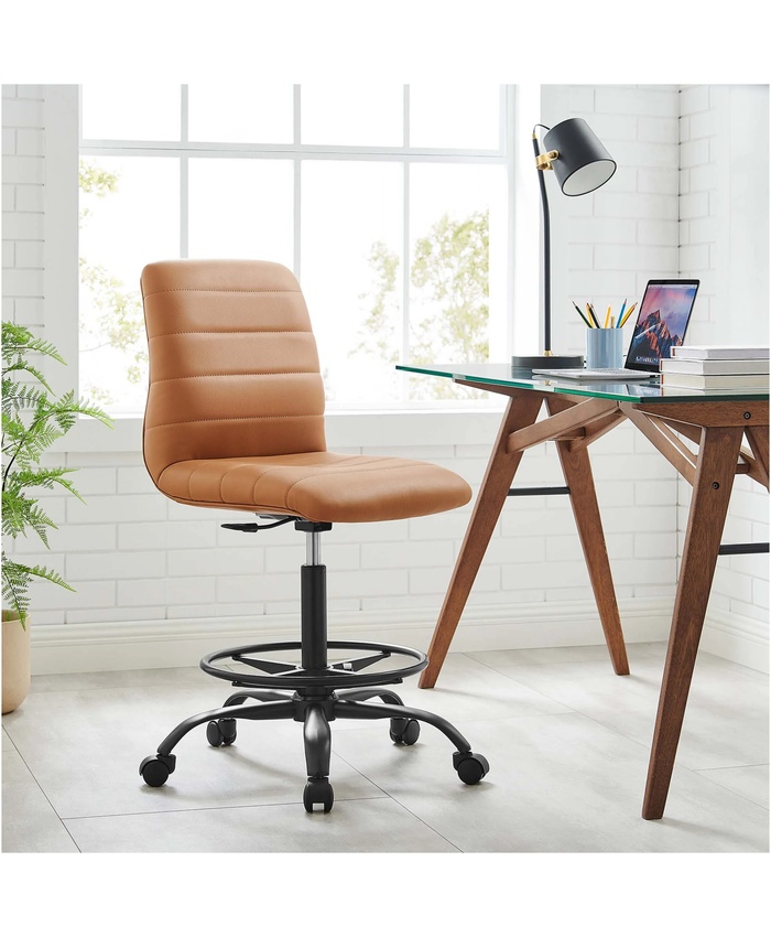 Ripple Armless Vegan Leather Drafting Chair In Black Tan