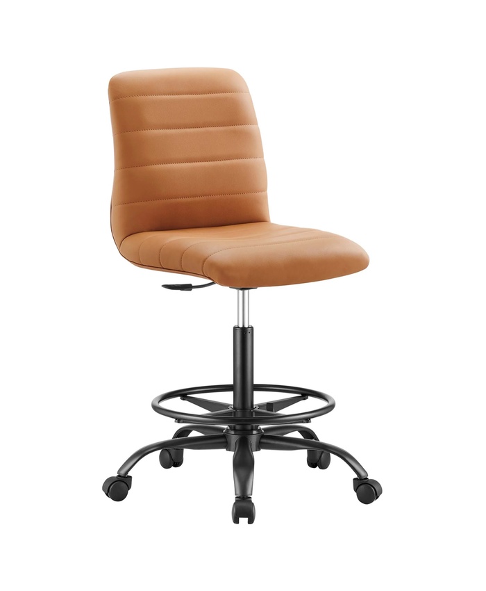 Ripple Armless Vegan Leather Drafting Chair In Black Tan