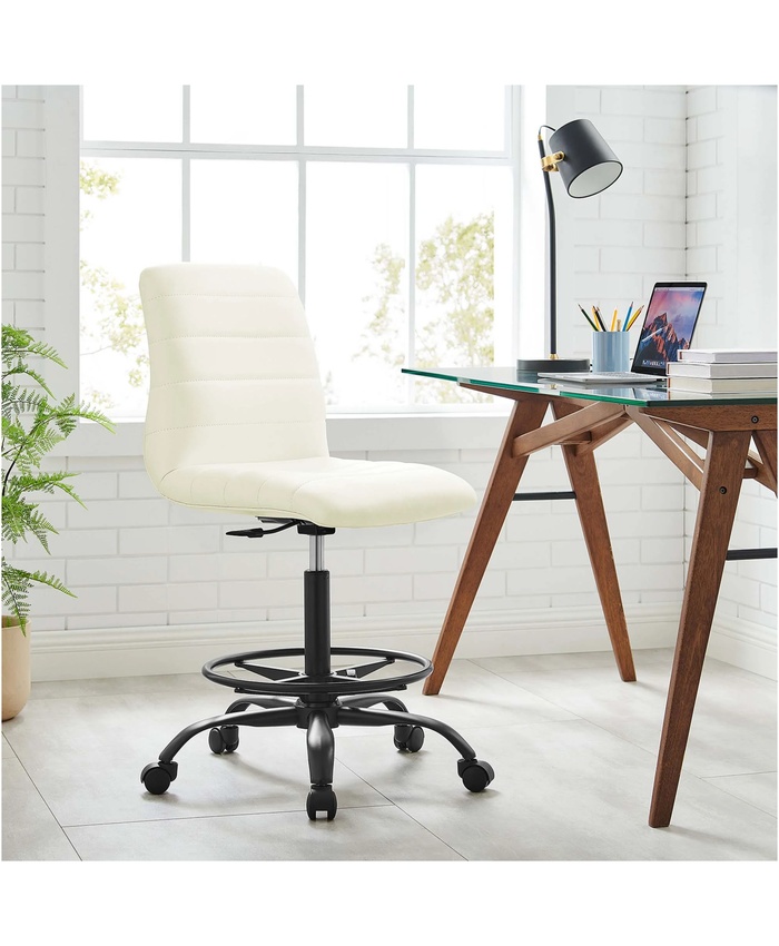 Ripple Armless Vegan Leather Drafting Chair In Black White