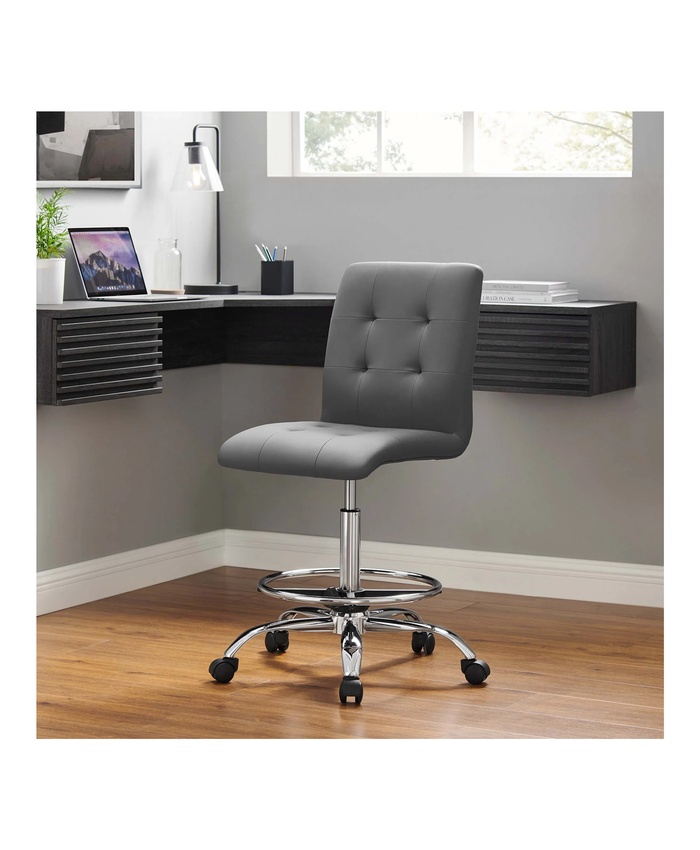 Prim Armless Vegan Leather Drafting Chair In Silver Gray