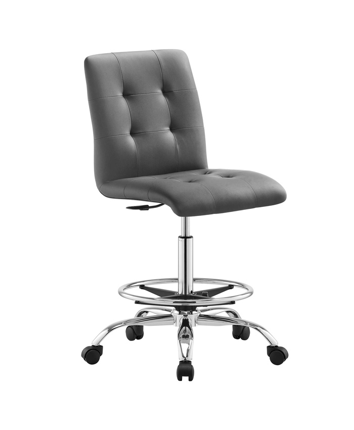 Prim Armless Vegan Leather Drafting Chair In Silver Gray