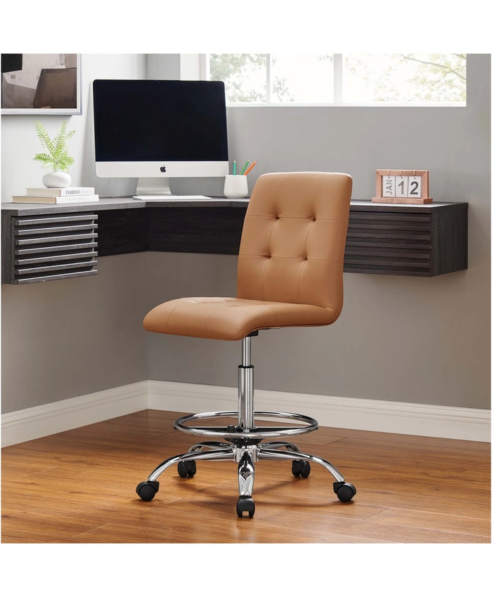 Prim Armless Vegan Leather Drafting Chair In Silver Tan