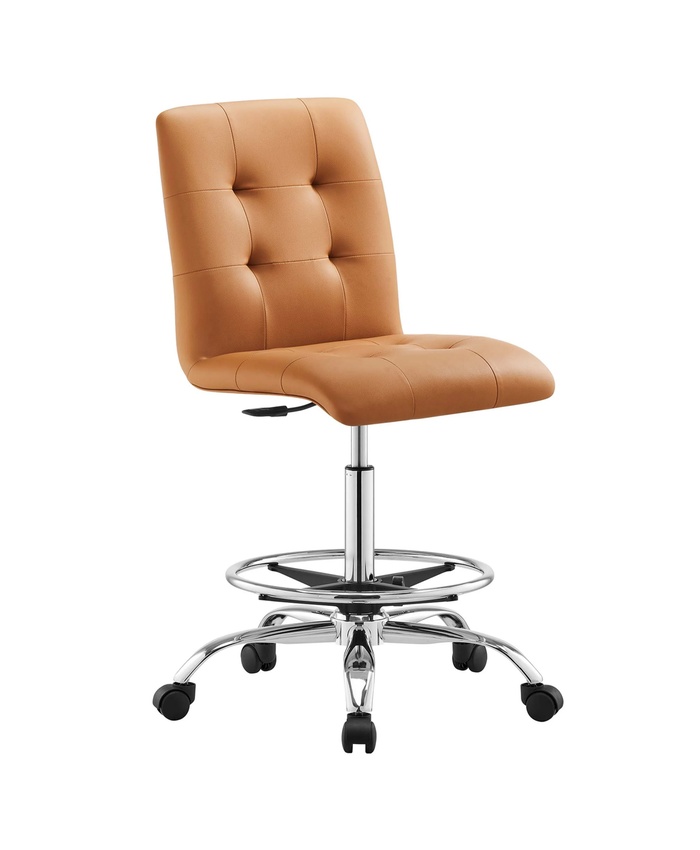 Prim Armless Vegan Leather Drafting Chair in Silver Tan
