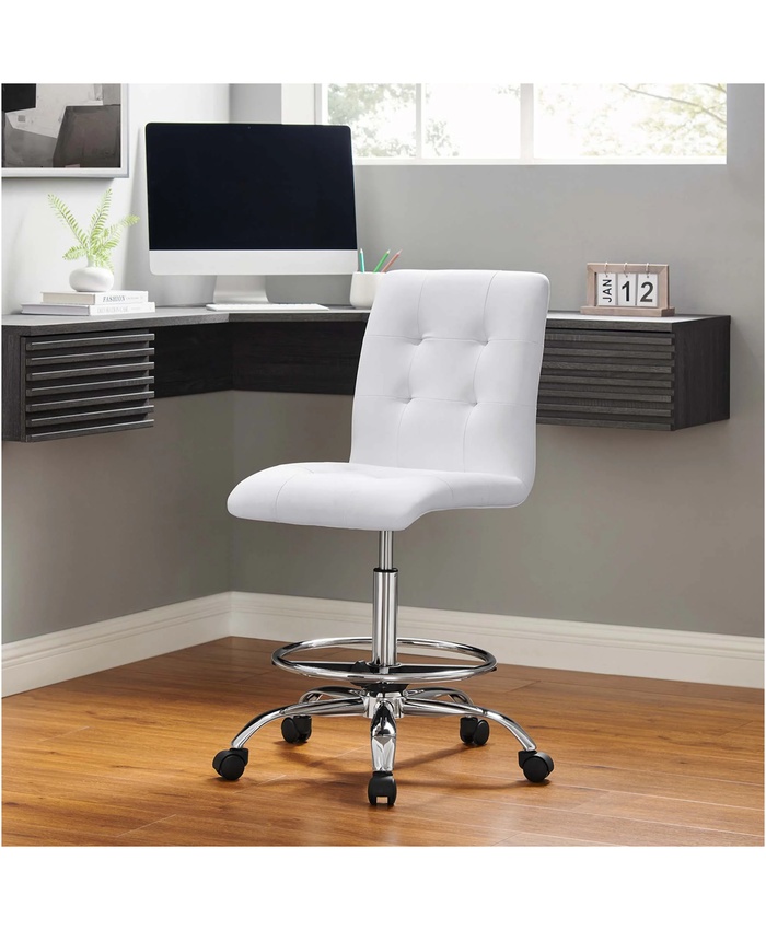 Prim Armless Vegan Leather Drafting Chair In Silver White