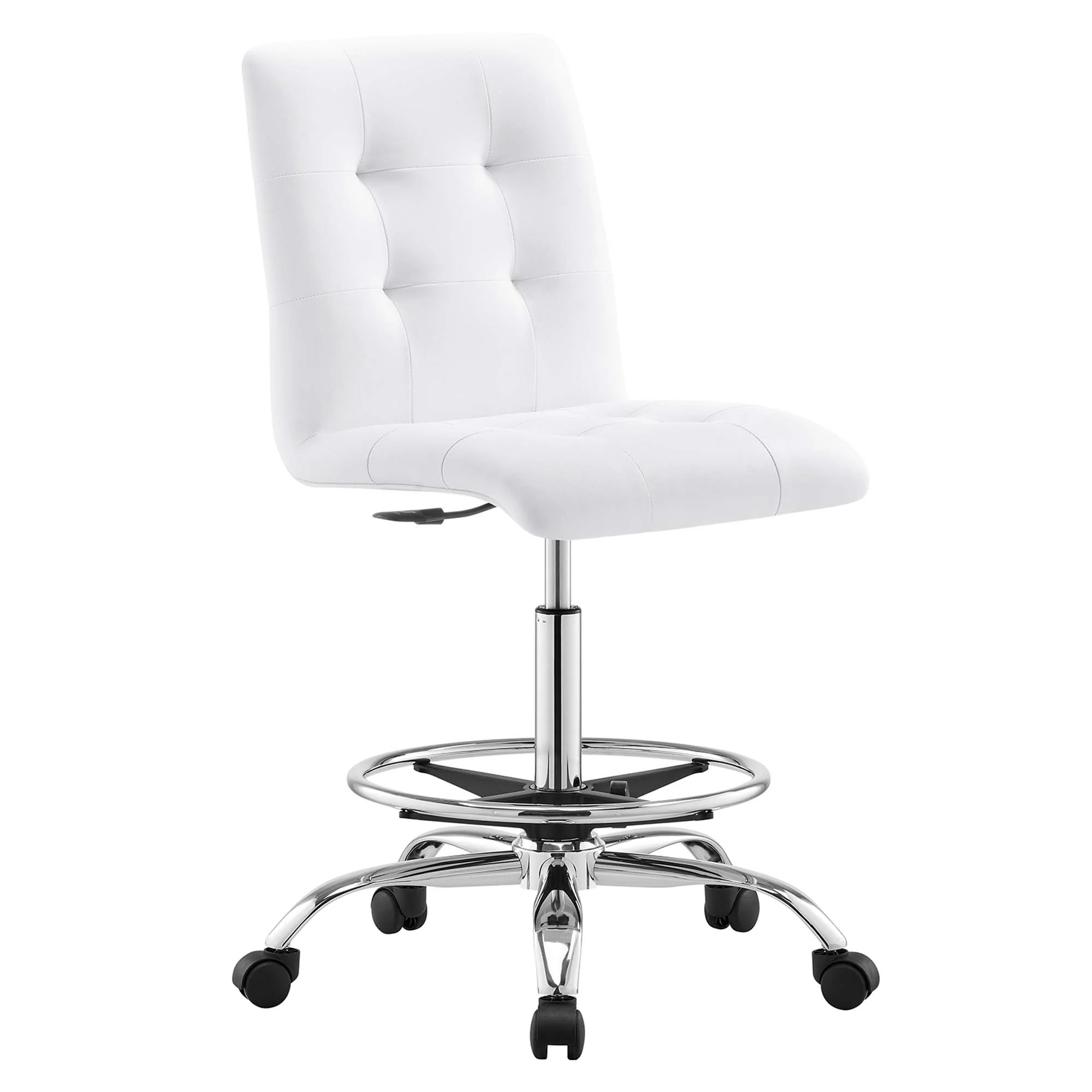 Prim Armless Vegan Leather Drafting Chair In Silver White