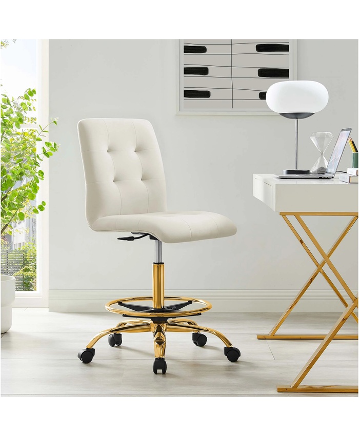 Prim Armless Performance Velvet Drafting Chair In Gold Ivory
