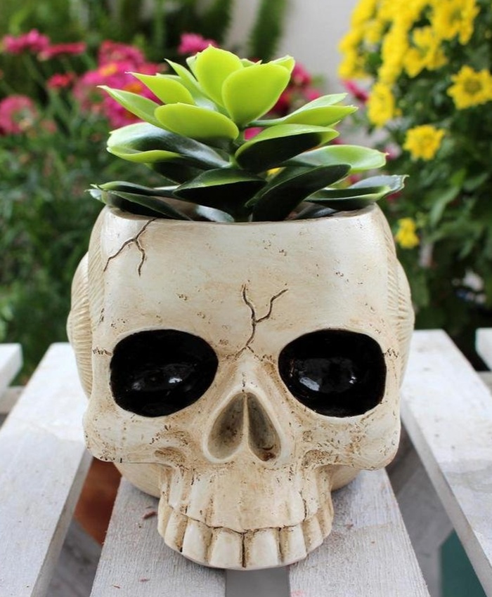 Skeleton Skull Flower Pot Resin Planter