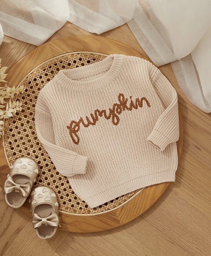 Halloween Pumpkin Embroidered Toddler Knit Sweater