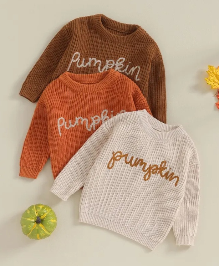 Halloween Pumpkin Embroidered Toddler Knit Sweater