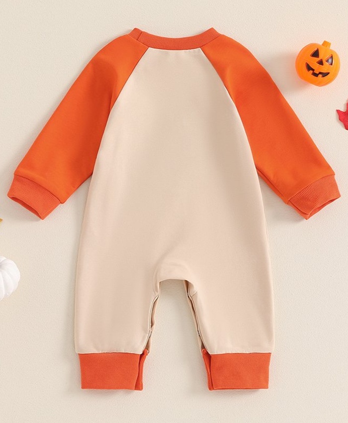 Baby Boys Halloween Romper with Ghost and Pumpkin Embroidery