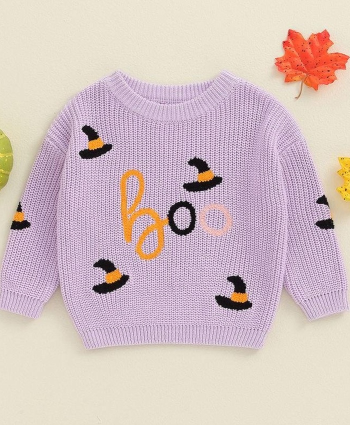 Halloween Witch Hat Embroidered Sweater