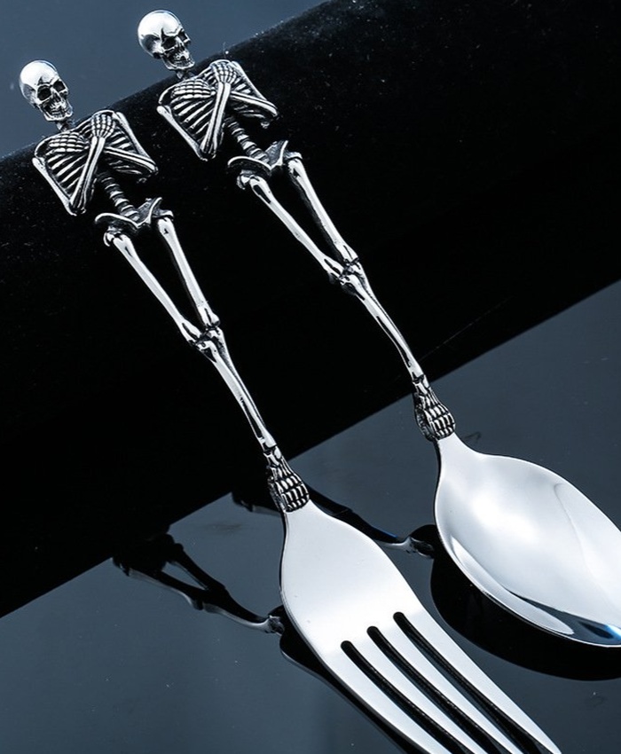 Vintage Titanium Steel Skeleton Skull Fork & Spoon Set