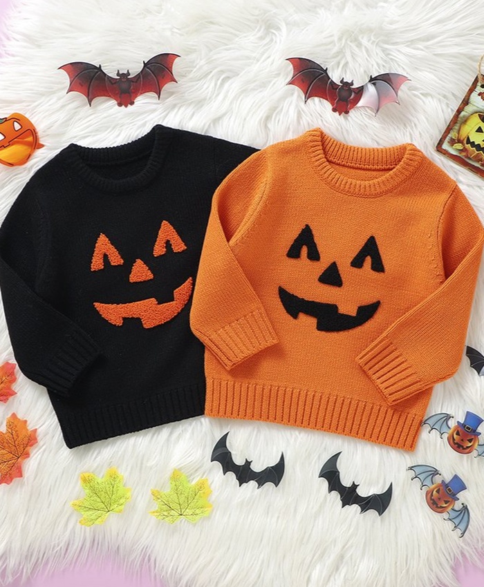 Halloween Toddler Sweater With Witch And Pumpkin Design