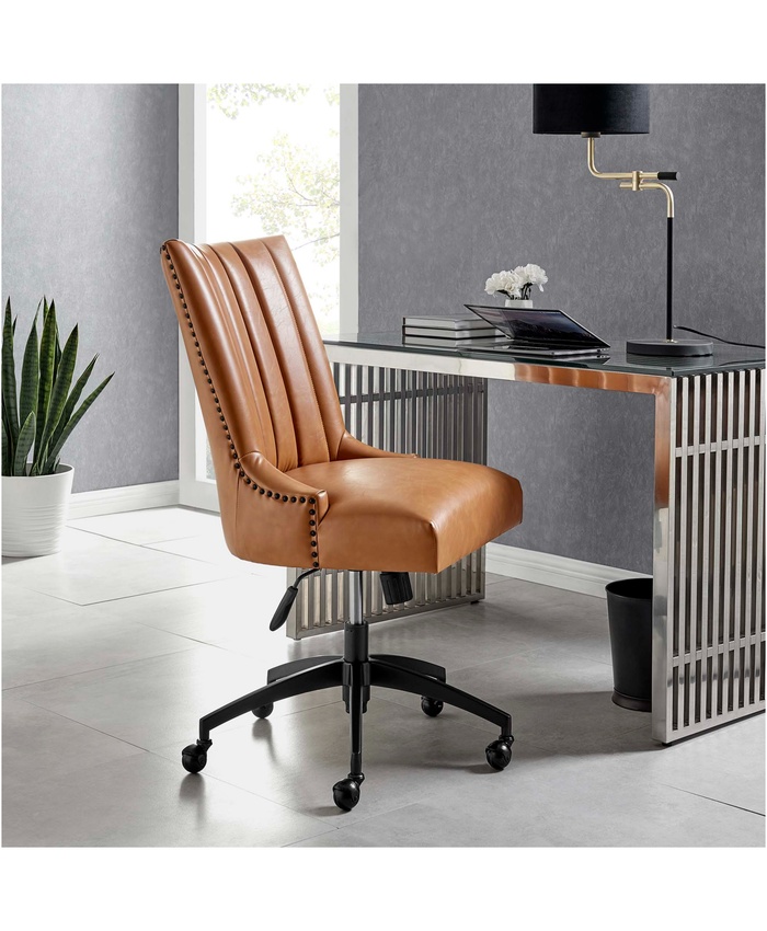 Empower Channel Tufted Vegan Leather Office Chair In Black Tan