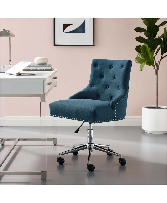 Regent Tufted Button Swivel Upholstered Fabric Office Chair In Azure