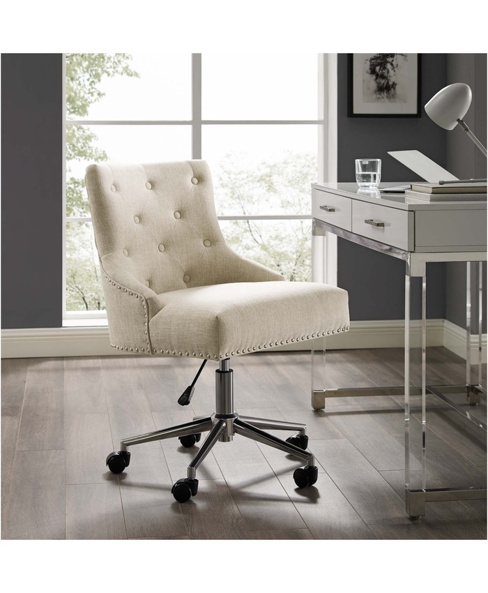 Regent Tufted Button Swivel Upholstered Fabric Office Chair In Beige