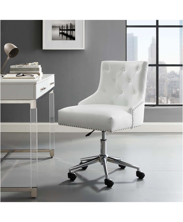 Regent Tufted Button Swivel Faux Leather Office Chair In White